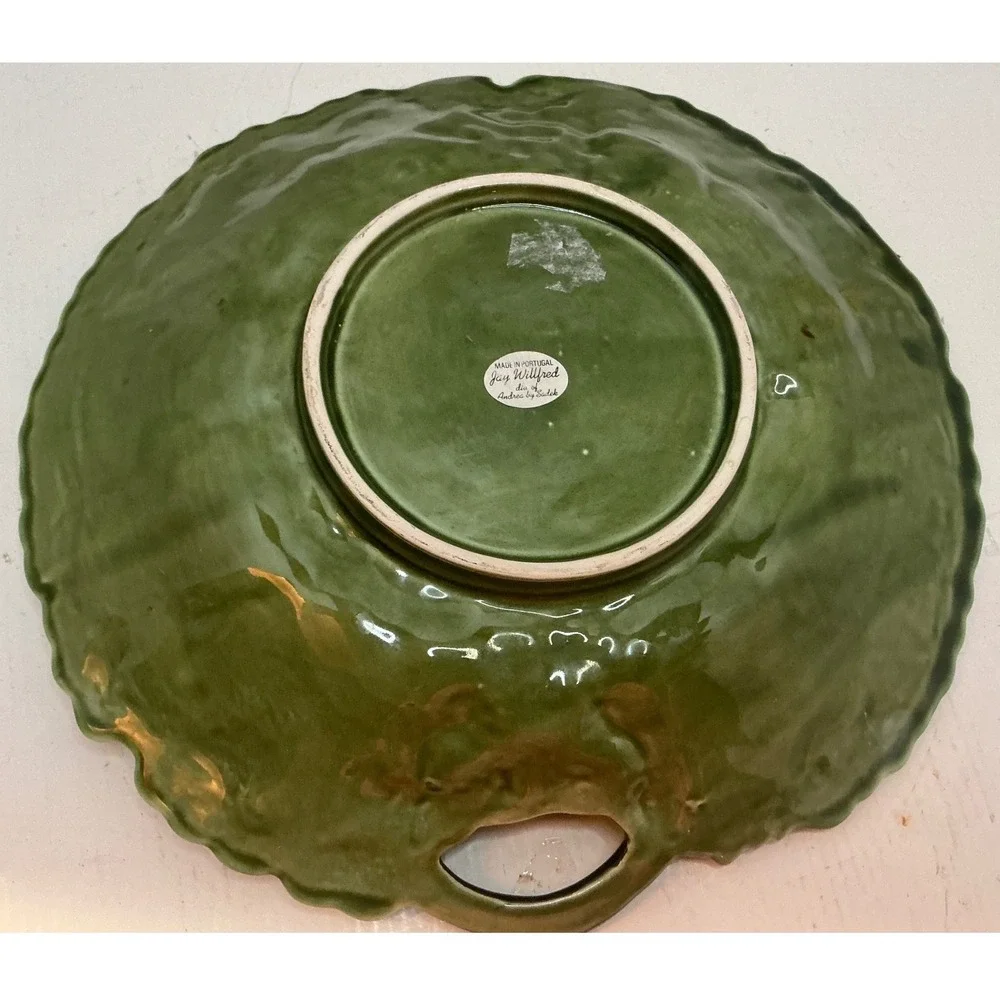 Jay Willfred Portugal Grape Leaf Platter Majolica Serving Tray Green 12